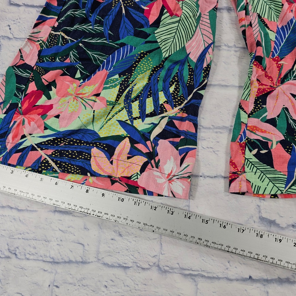 LOFT Wide Leg Pants Women L Multicolor Tropical Floral Elastic Waist Cropped - Picture 4 of 12